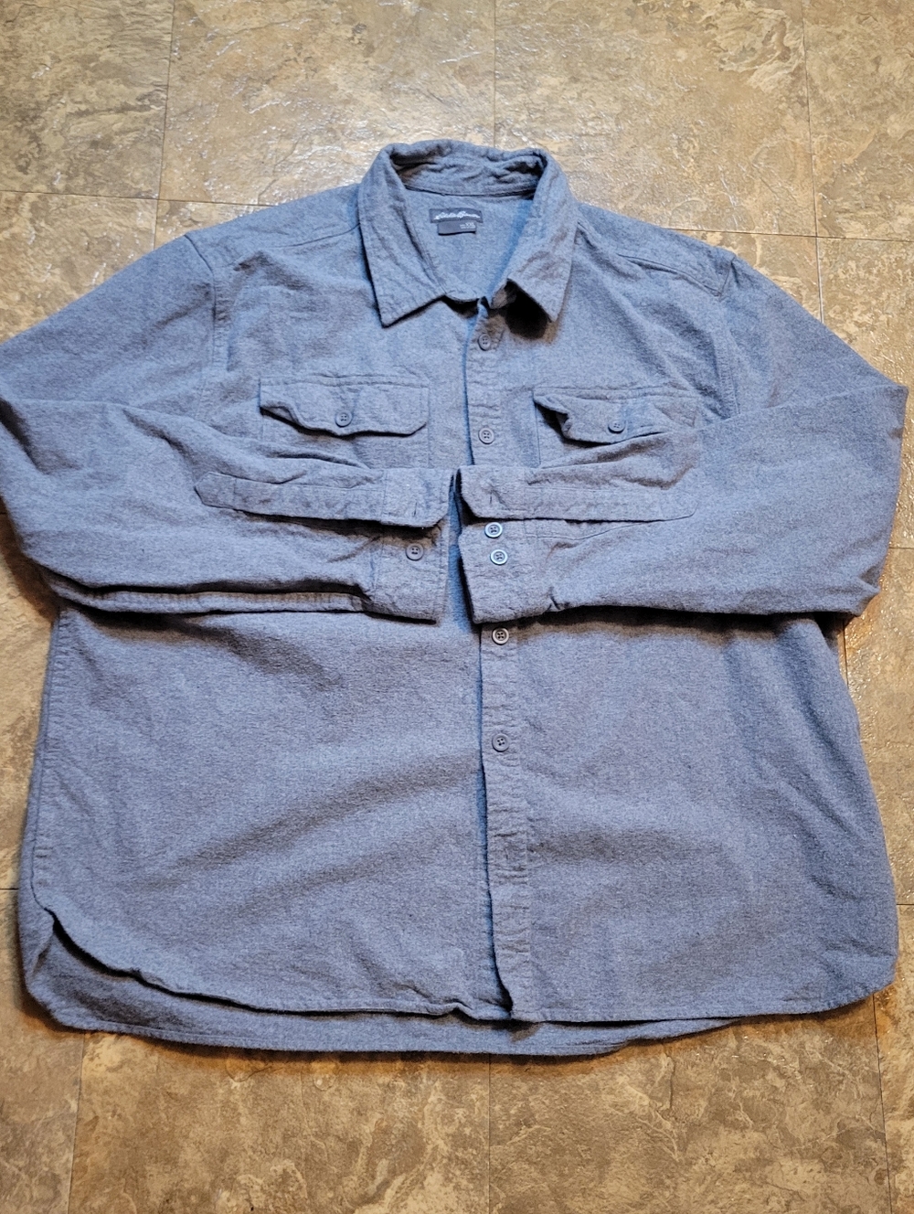 Eddie Bauer Double Brushed Chamois Shirt Mens 2XL Gray Long Sleeve Flannel